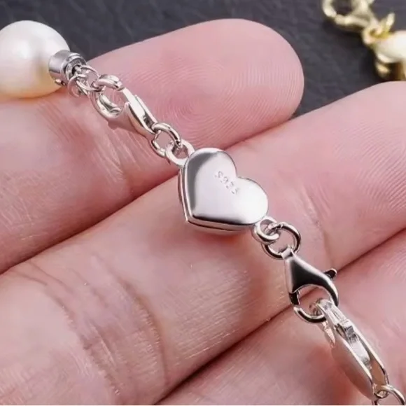 .925 Sterling Silver Heart Jewelry Connector Clasp Magnetic Necklace Clasp - Picture 2 of 3